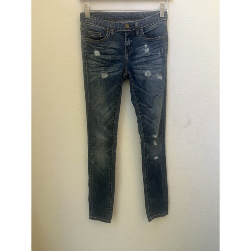 BLANK NYC SOLID BLUE DISTRESSED SKINNY JEANS SIZE 25 (L11)